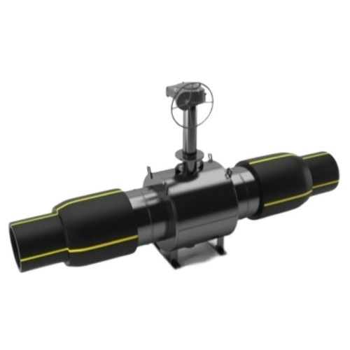 Кран шаровой цельносварной LD КШ.Ц.ПЭ.Р.GAS.500.016.П/П.02.H Ду 500 Ру 16 стальной полнопроходный для подземной установки с ПЭ патрубками и редуктором